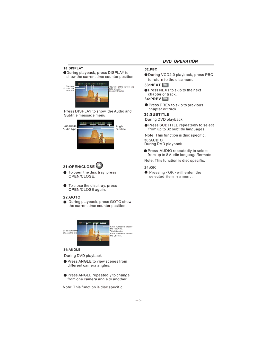 Bush HDHIGH DEFINITION SHEFFIELD IDLCD3205HDVI instruction manual 21OPEN/CLOSE, 22GOTO, 33NEXT, 34PREV, 35SUBTITLE 