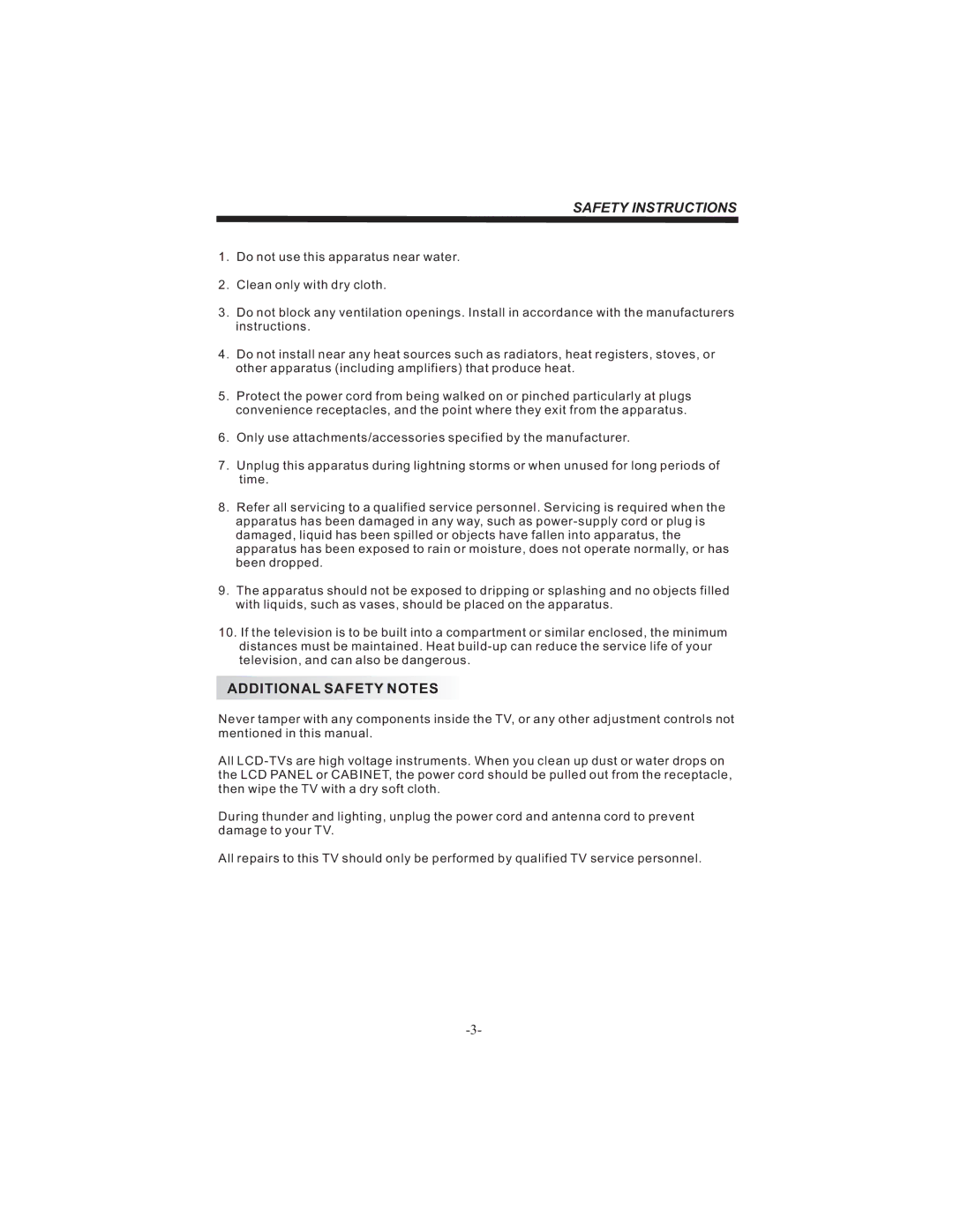 Bush HDHIGH DEFINITION SHEFFIELD IDLCD3205HDVI instruction manual Safety Instructions, Additional Safety Notes 