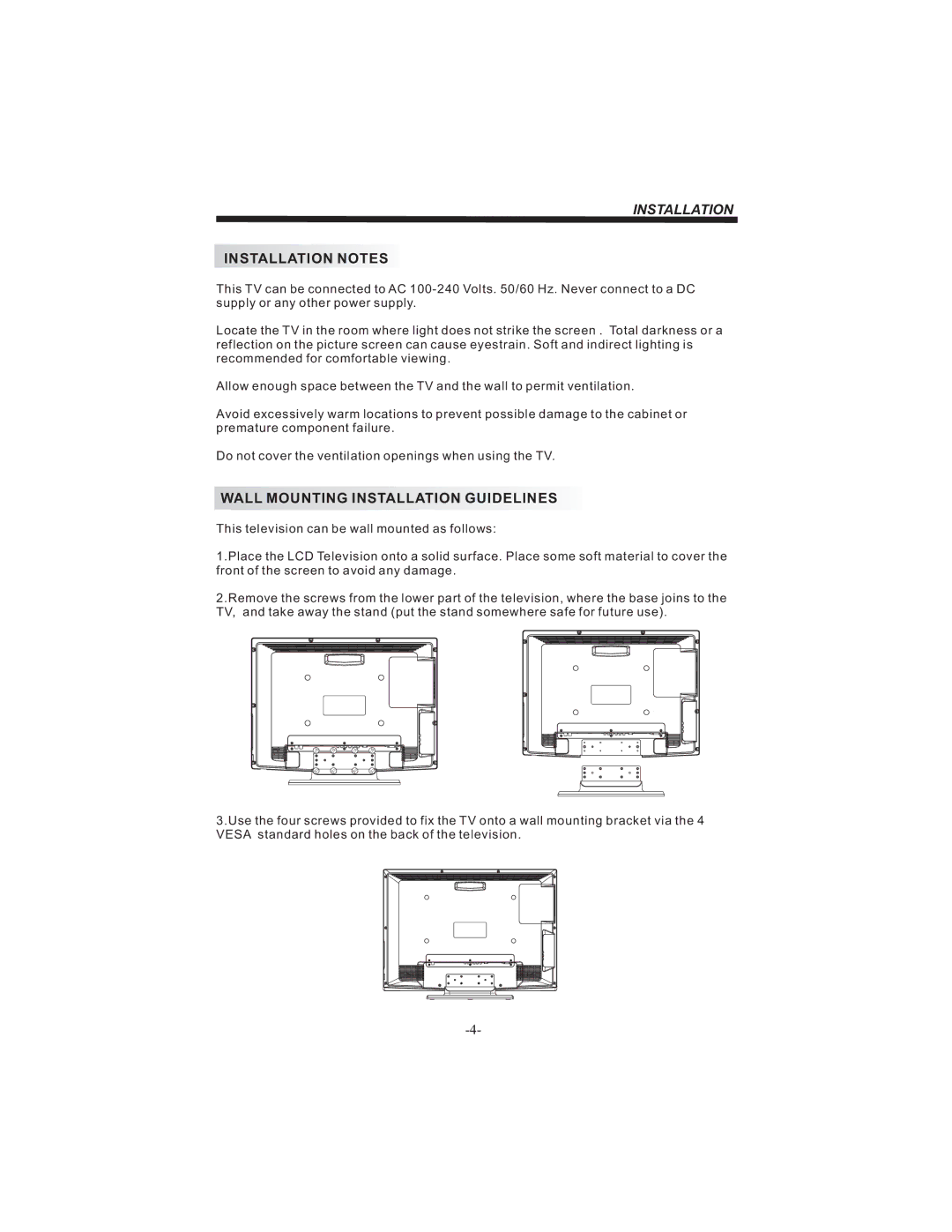 Bush HDHIGH DEFINITION SHEFFIELD IDLCD3205HDVI Installation Notes, Wall Mounting Installation Guidelines 