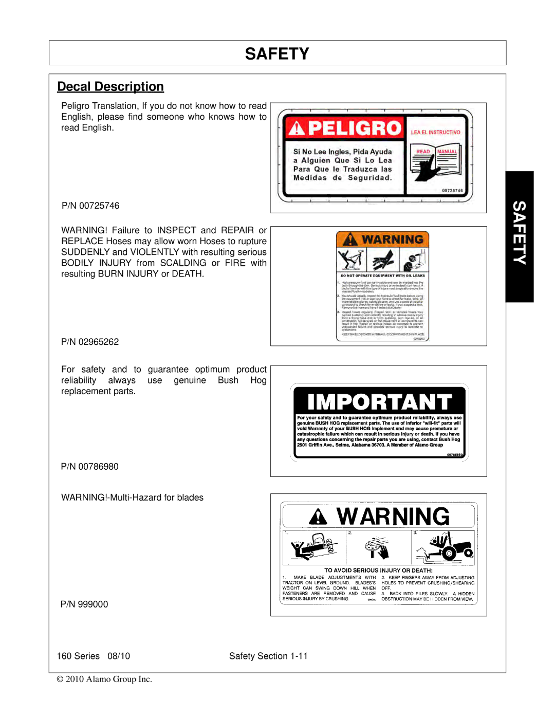 Bush Hog 00786976C manual Decal Description 