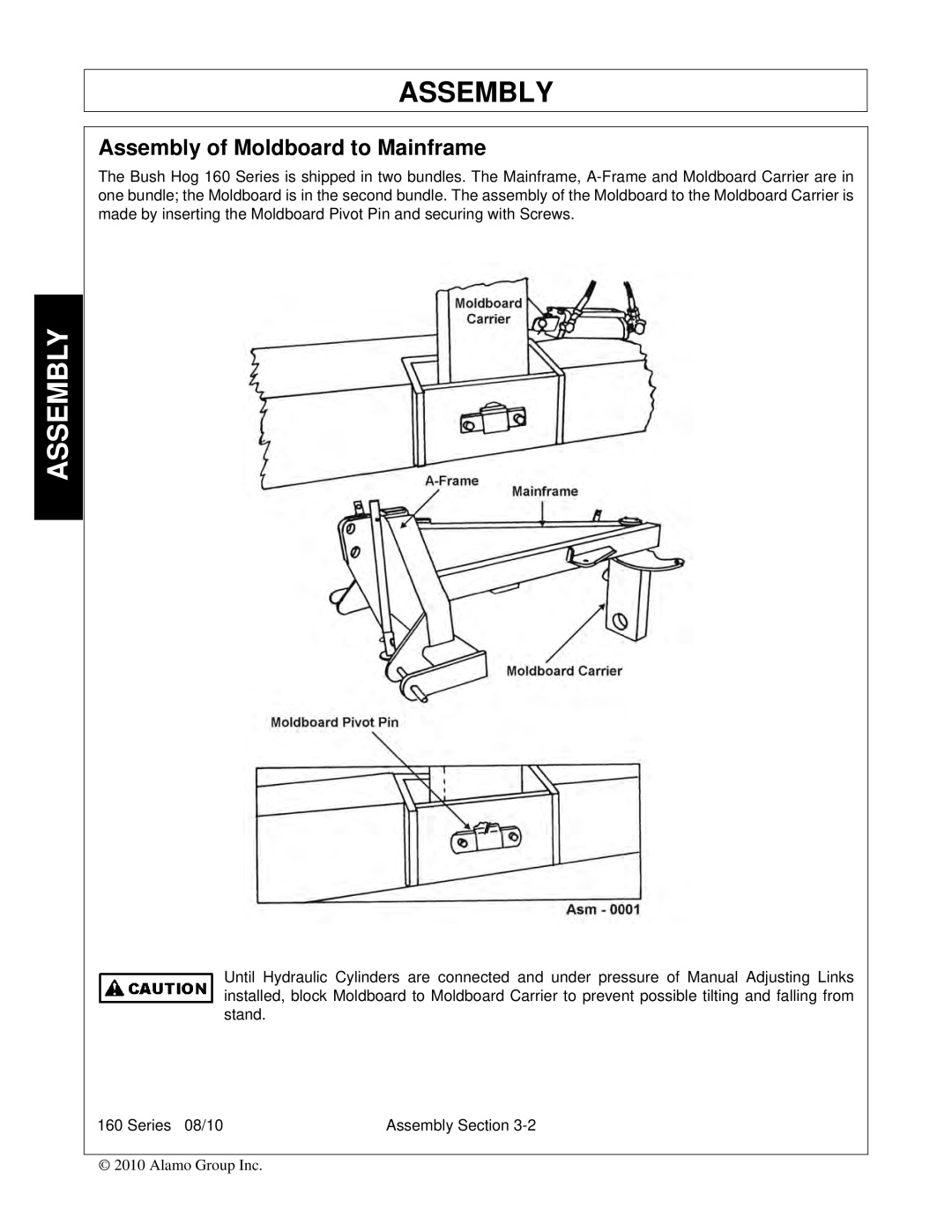 Bush Hog 00786976C manual Assembly of Moldboard to Mainframe 