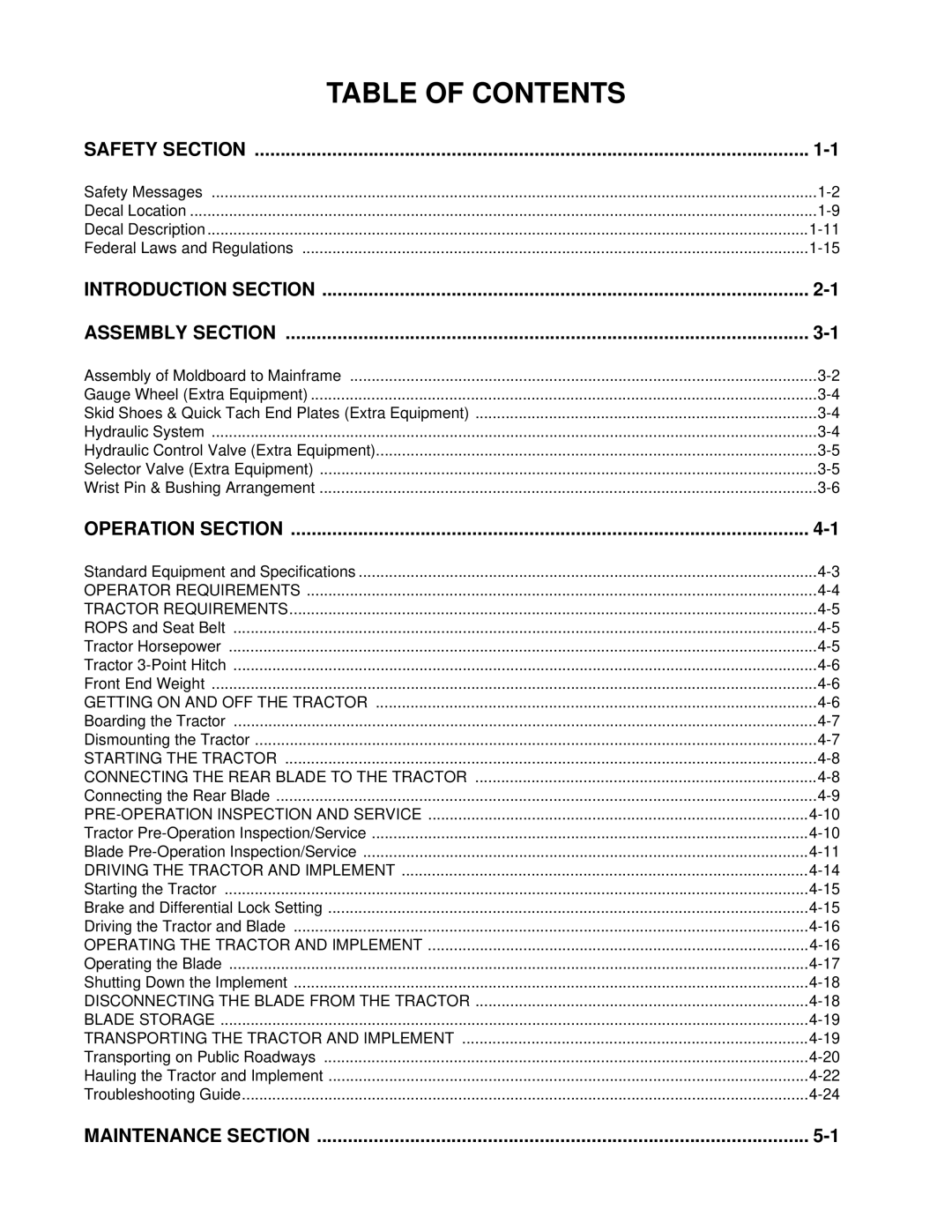 Bush Hog 00786976C manual Table of Contents 