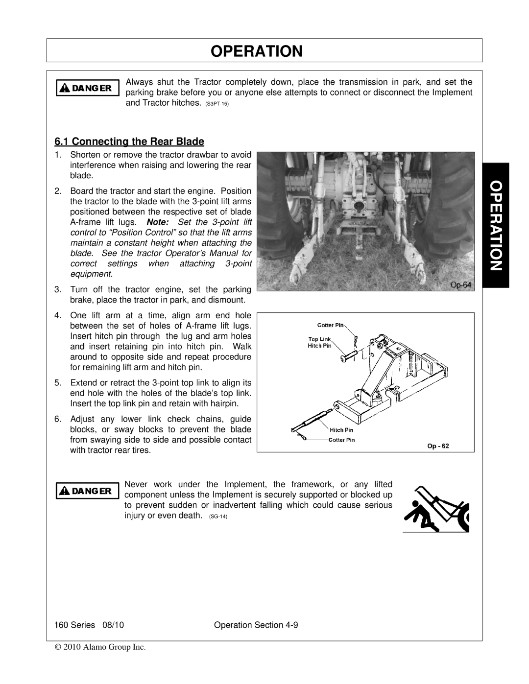 Bush Hog 00786976C manual Connecting the Rear Blade 