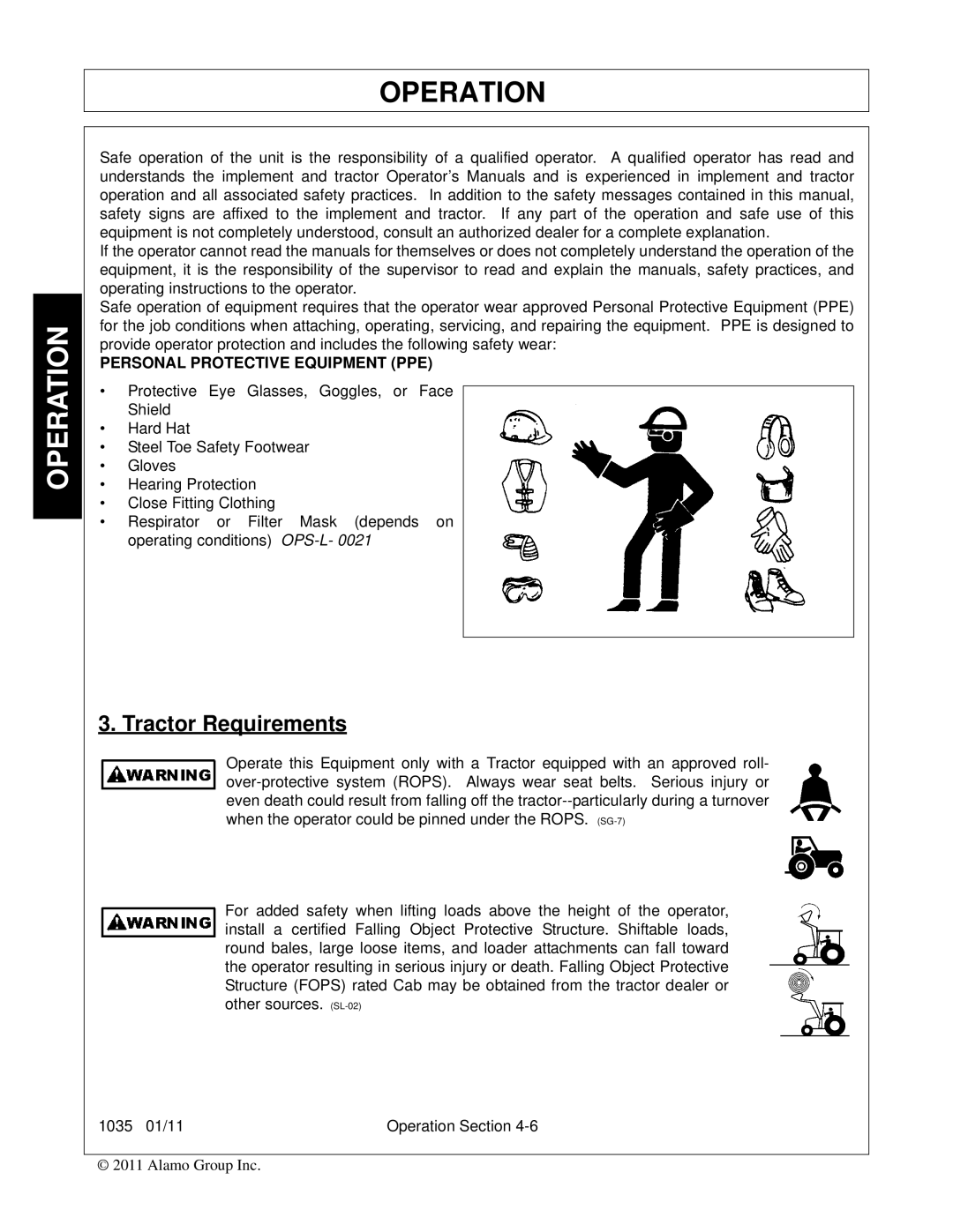 Bush Hog 1035 manual Tractor Requirements, Personal Protective Equipment PPE 