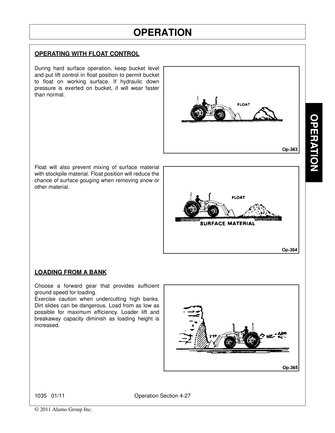 Bush Hog 1035 manual Operating with Float Control, Loading from a Bank 