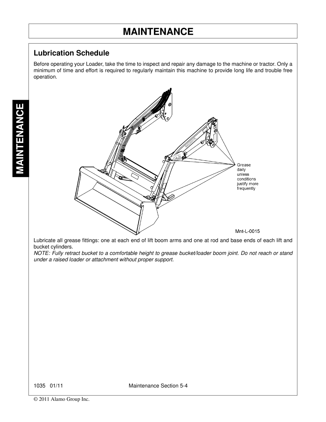 Bush Hog 1035 manual Lubrication Schedule 