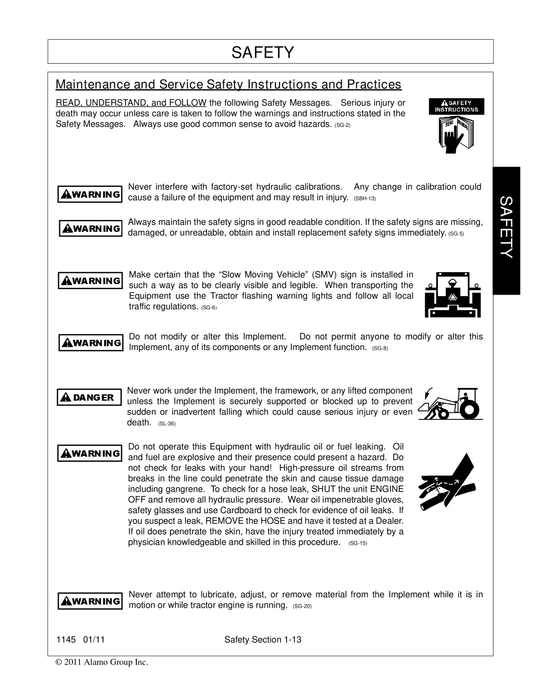 Bush Hog 1145 manual Maintenance and Service Safety Instructions and Practices 