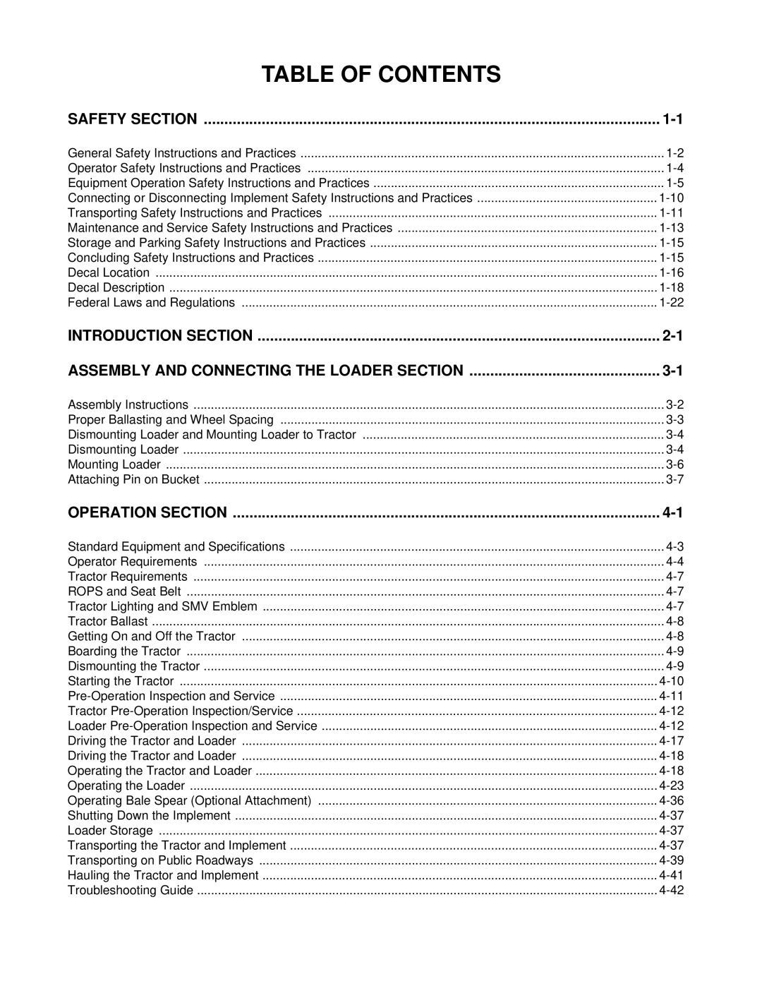 Bush Hog 1145 manual Table of Contents 