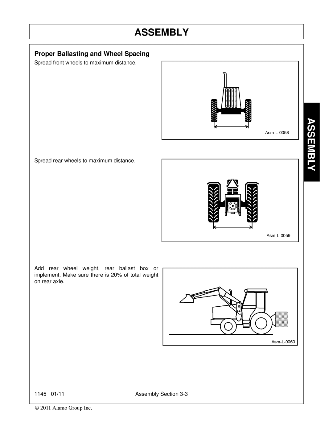 Bush Hog 1145 manual Proper Ballasting and Wheel Spacing 