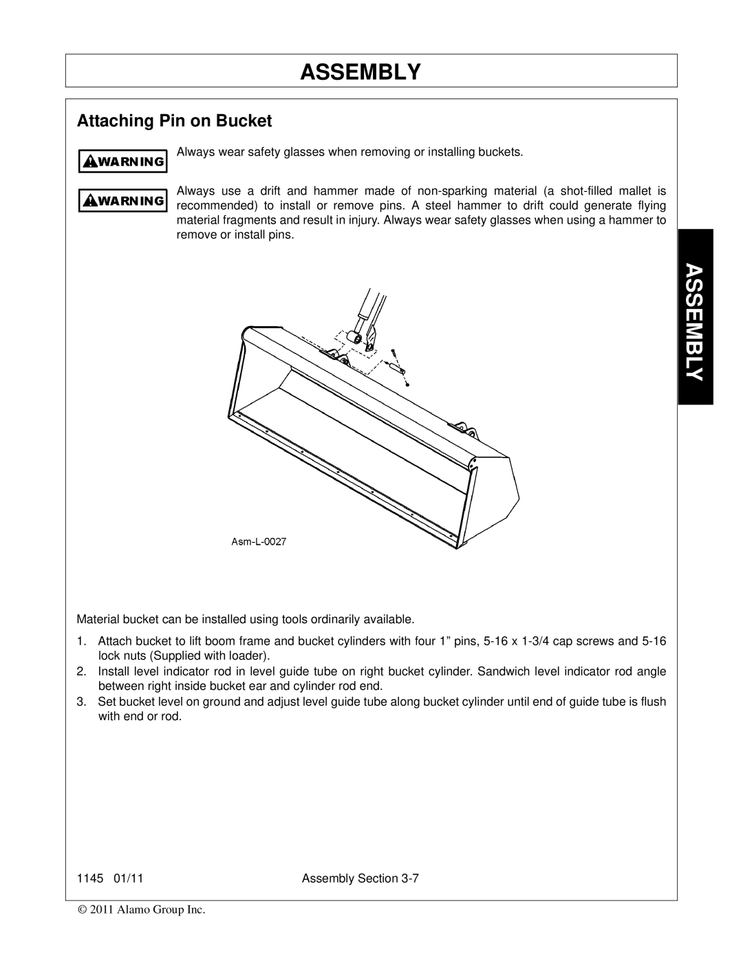 Bush Hog 1145 manual Attaching Pin on Bucket 