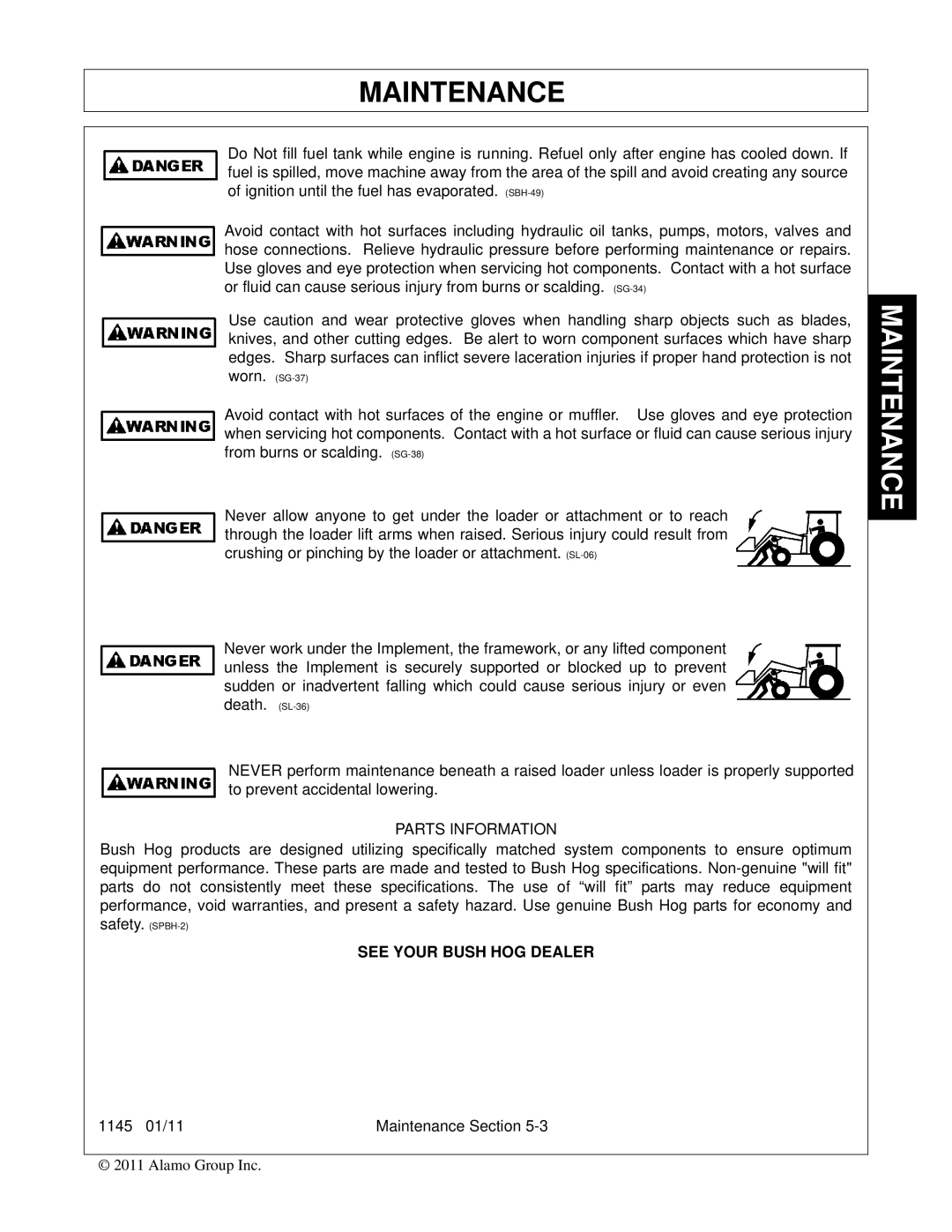 Bush Hog manual 1145 01/11 Maintenance Section 