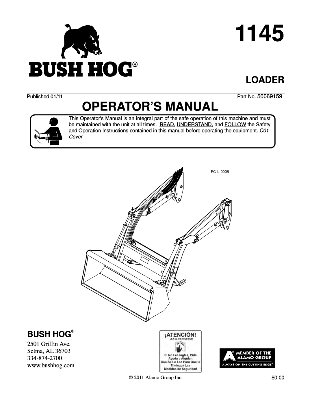 Bush Hog 1145 manual Loader, Operator’S Manual, Bush Hog 