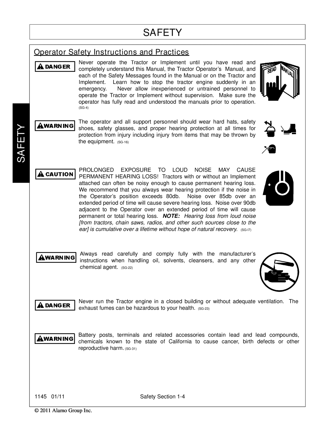 Bush Hog 1145 manual Operator Safety Instructions and Practices, SG-4 