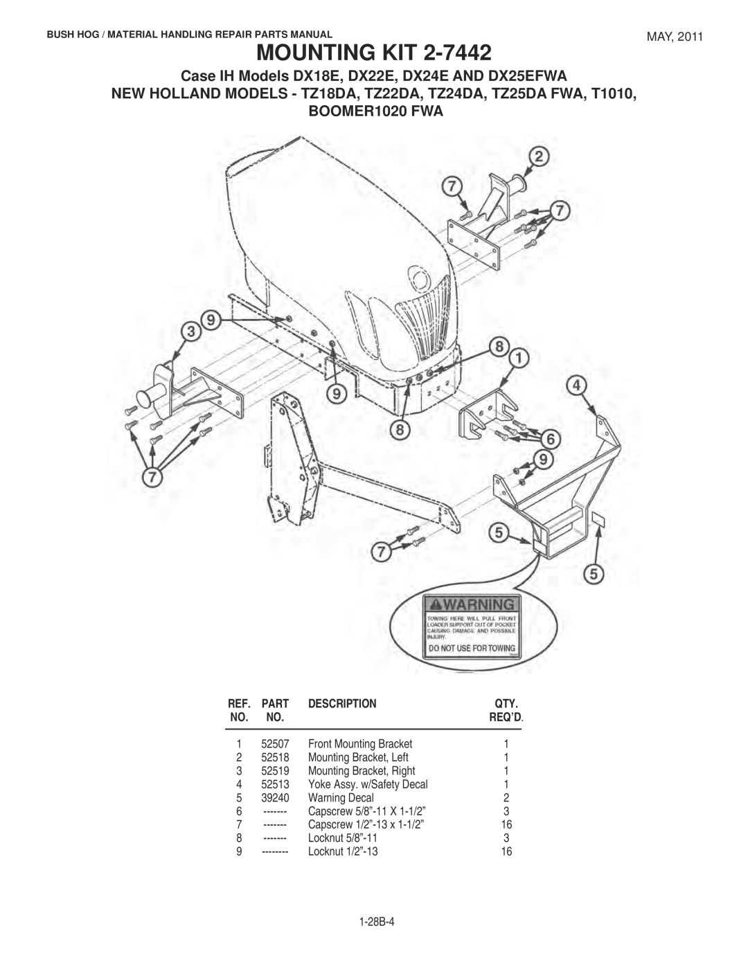 Bush Hog 1747 manual Case IH Models DX18E, DX22E, DX24E and DX25EFWA 