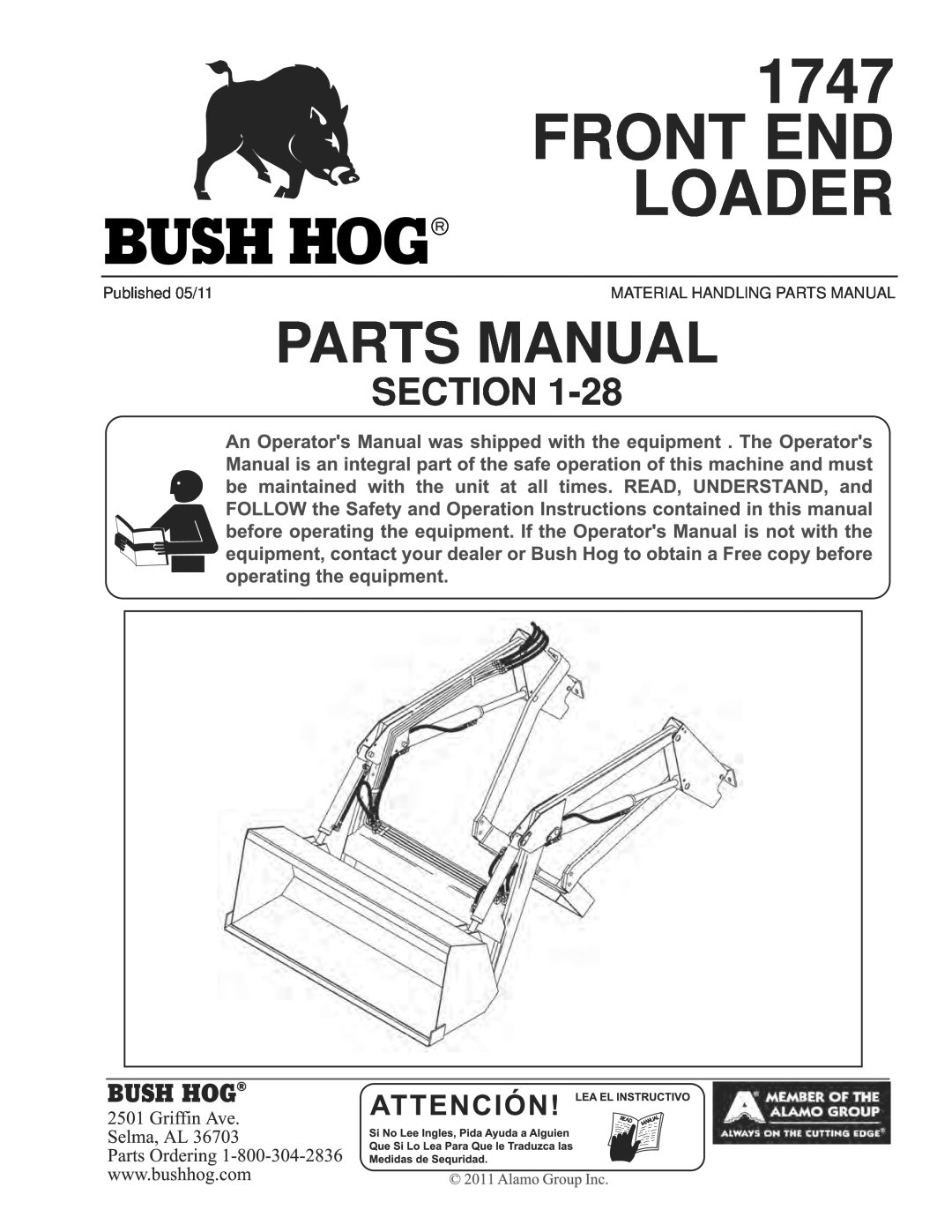 Bush Hog 1747 manual Section, Front End Loader, Parts Manual 