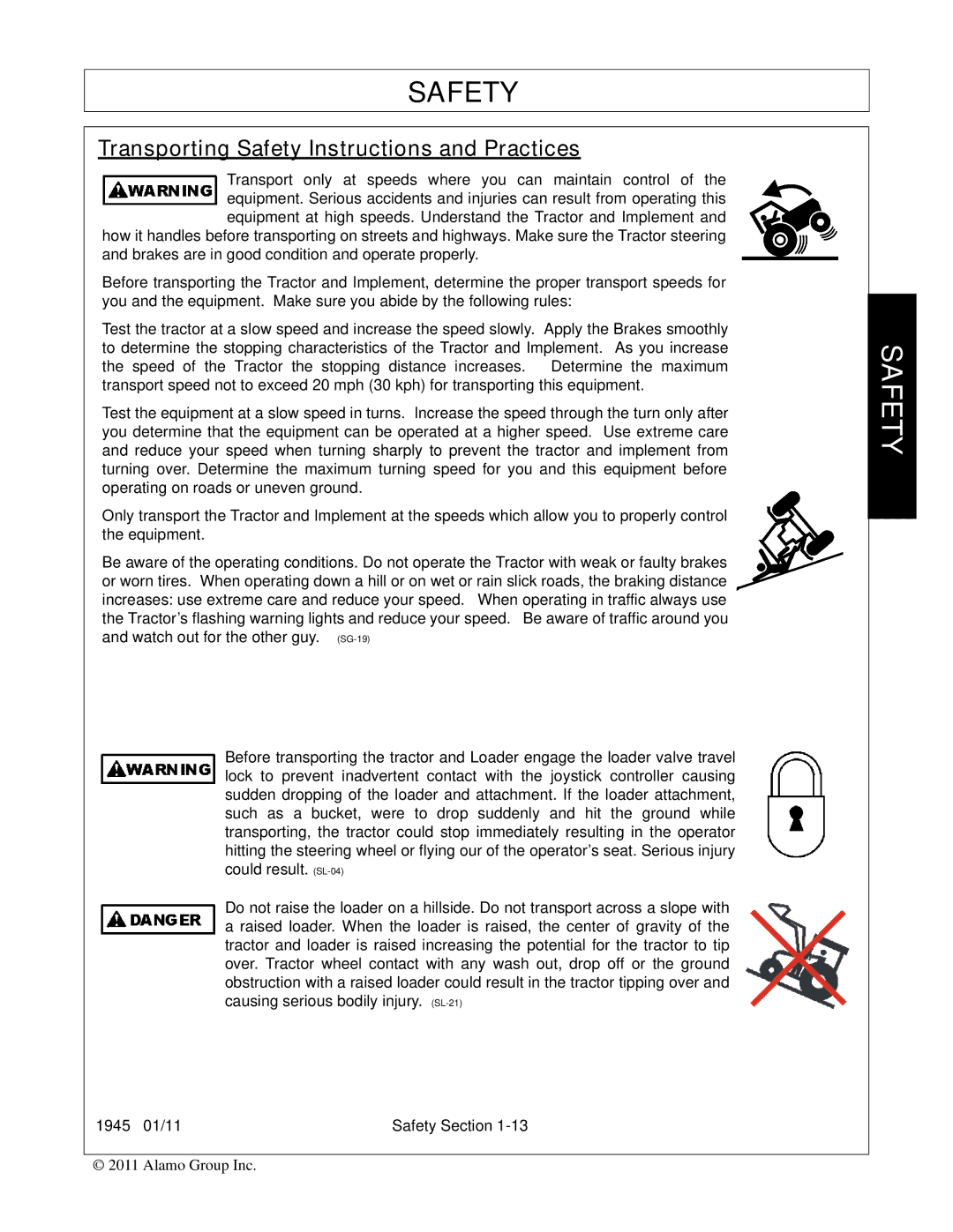 Bush Hog 1945 manual Transporting Safety Instructions and Practices 