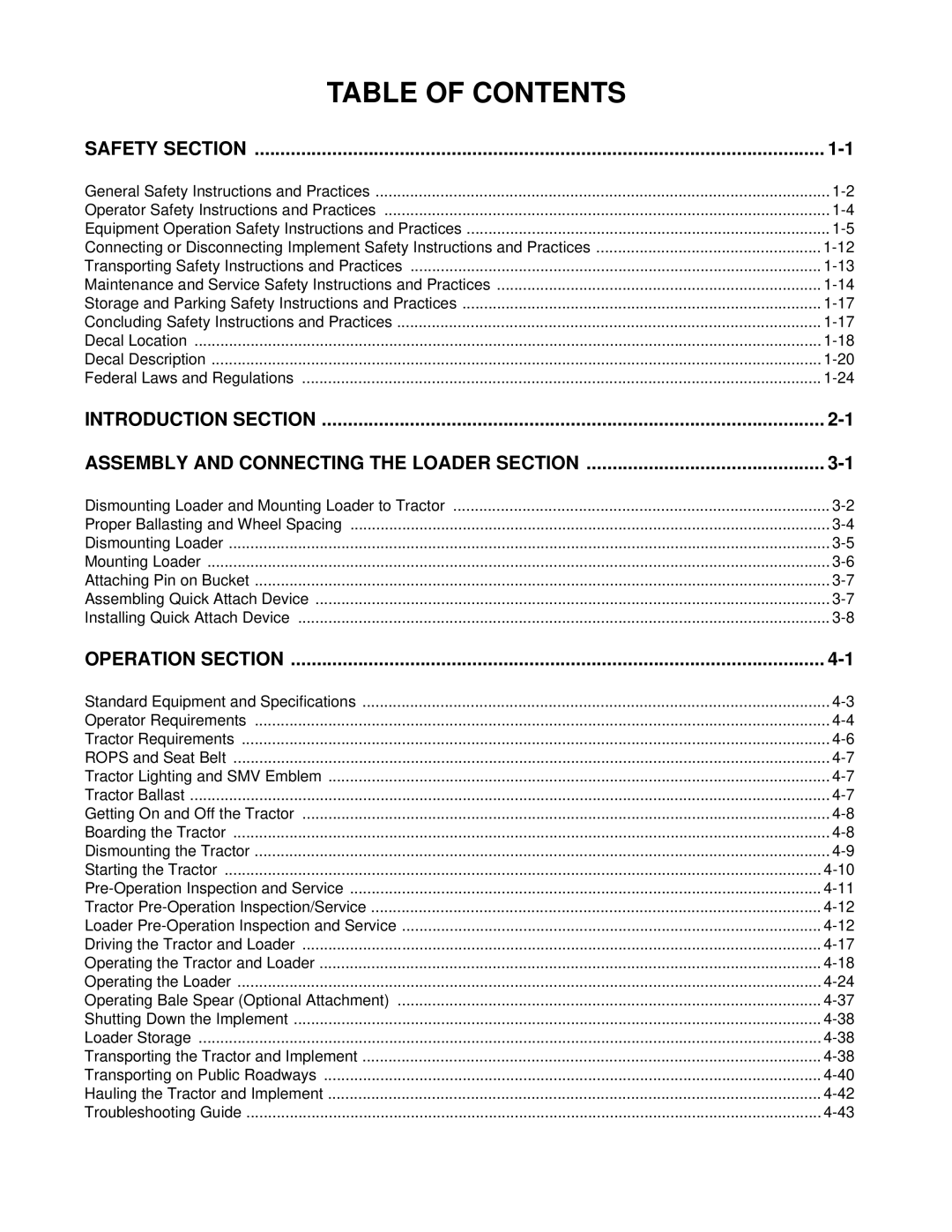 Bush Hog 1945 manual Table of Contents 