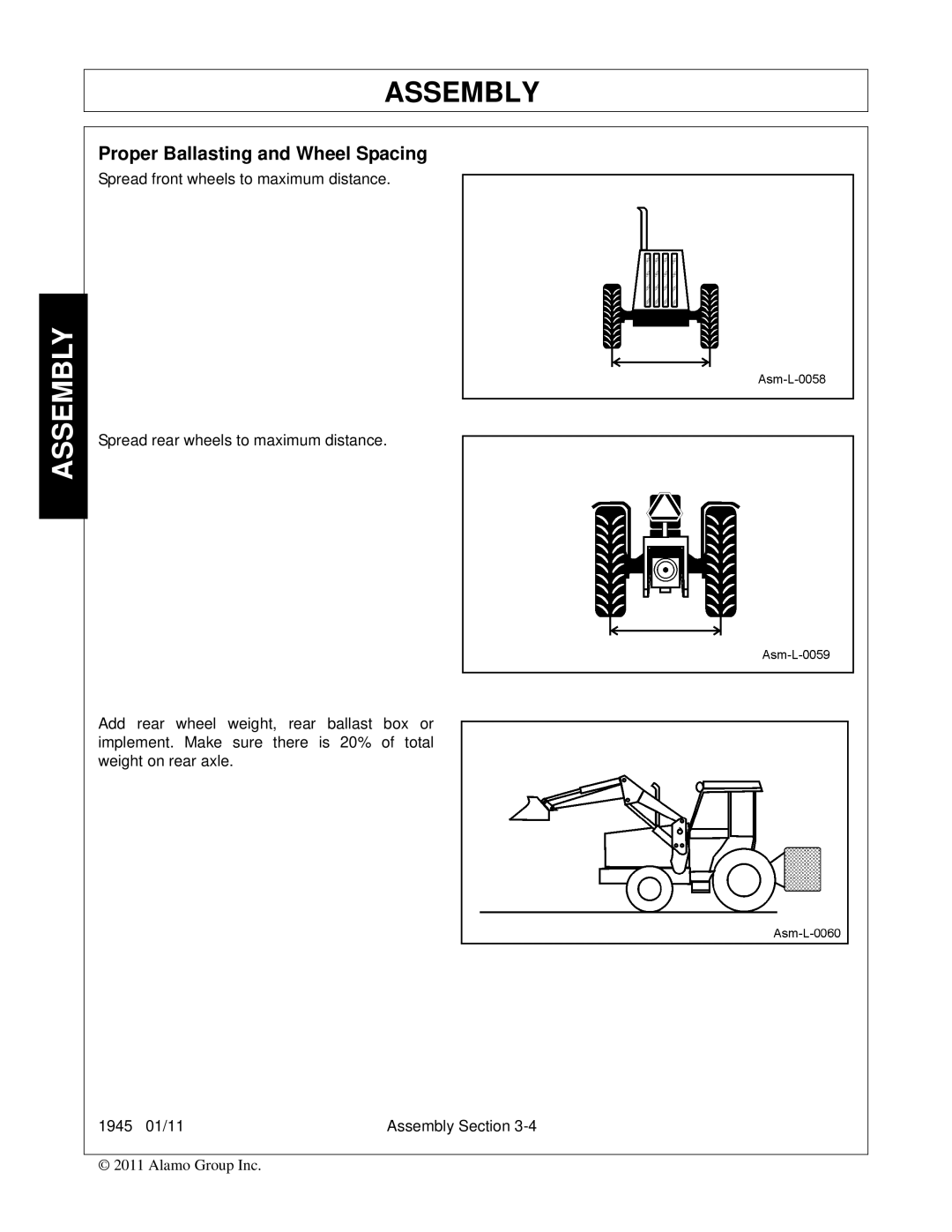 Bush Hog 1945 manual Proper Ballasting and Wheel Spacing 