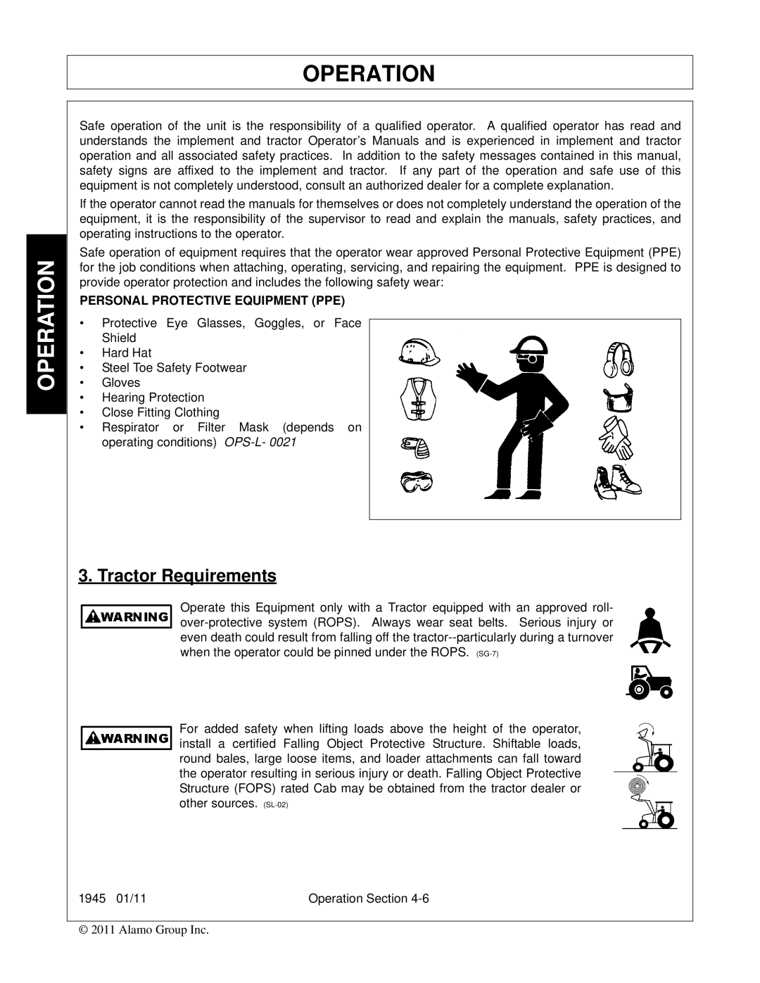 Bush Hog 1945 manual Tractor Requirements, Personal Protective Equipment PPE 