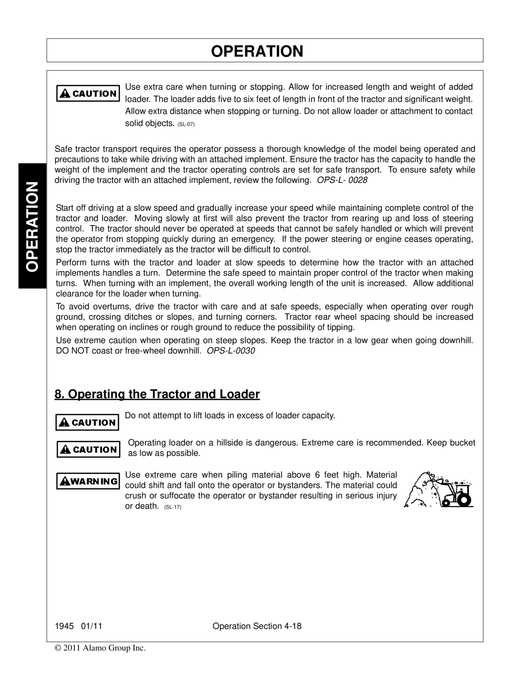 Bush Hog 1945 manual Operating the Tractor and Loader 