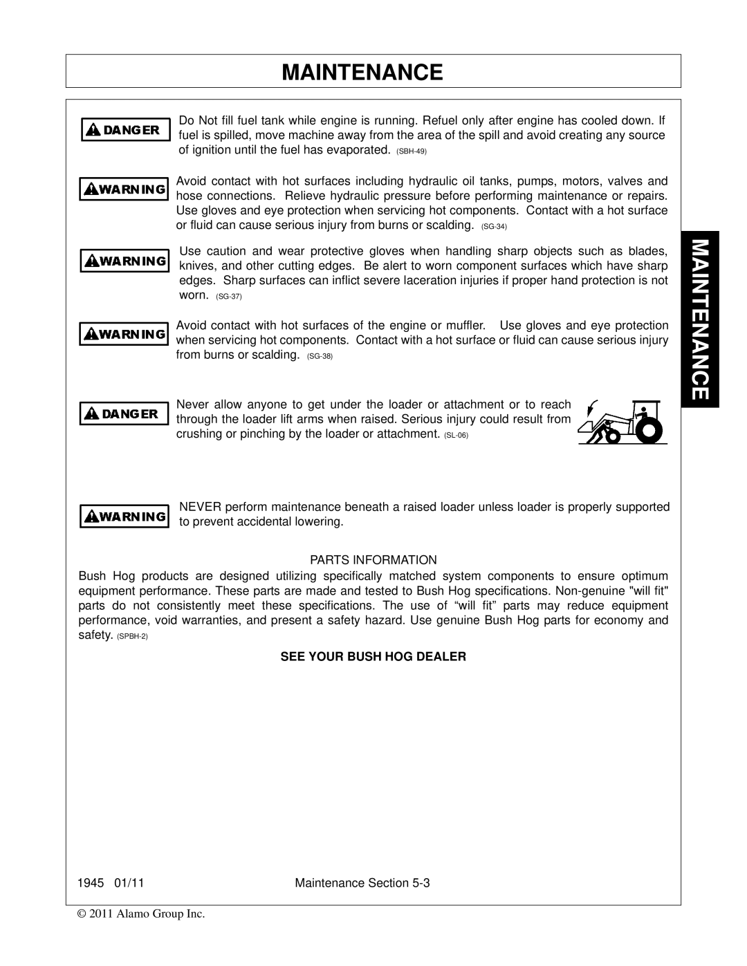 Bush Hog manual 1945 01/11 Maintenance Section 