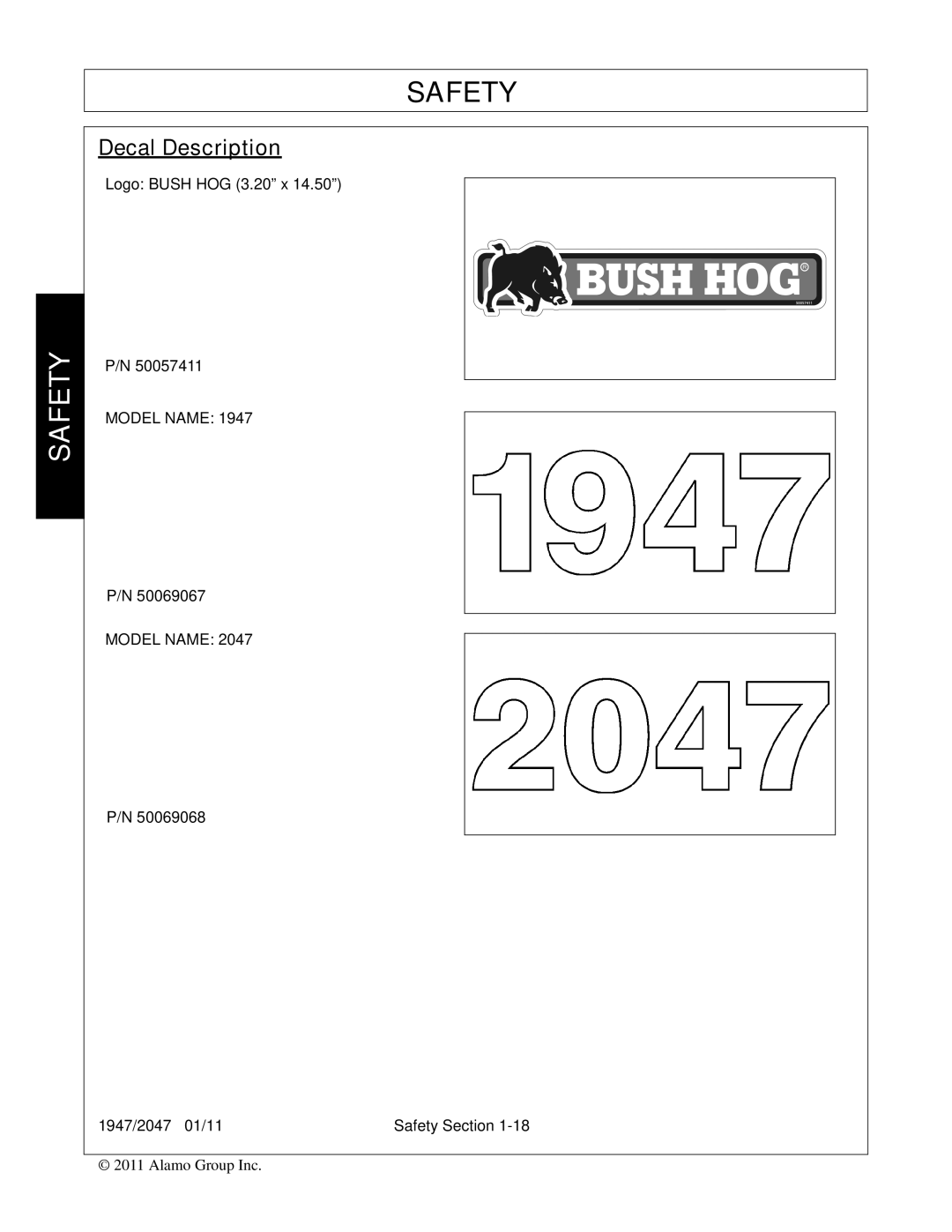 Bush Hog 1947, 2047 manual Decal Description 