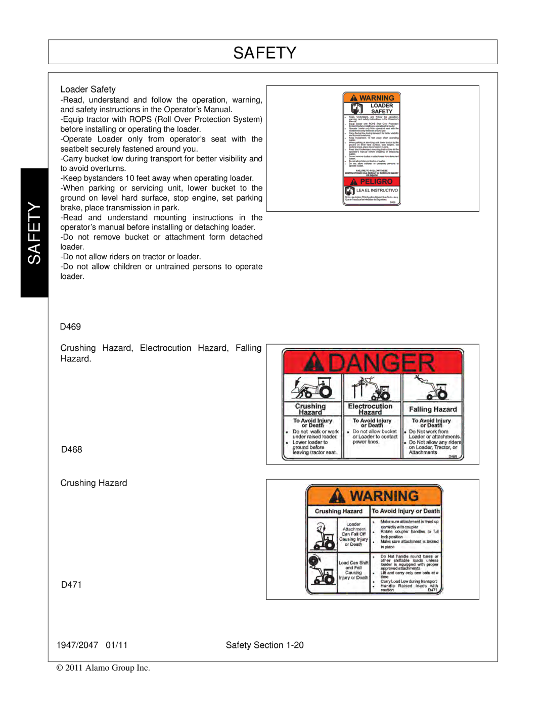 Bush Hog 1947, 2047 manual Loader Safety 