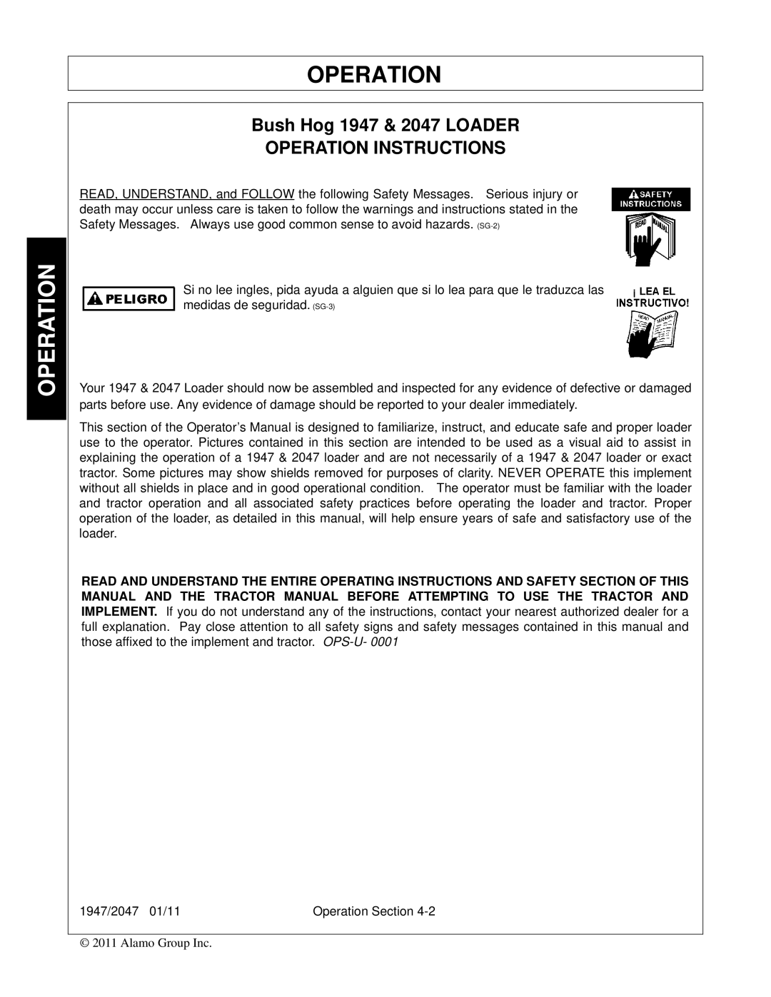 Bush Hog manual Operation, Bush Hog 1947 & 2047 Loader 