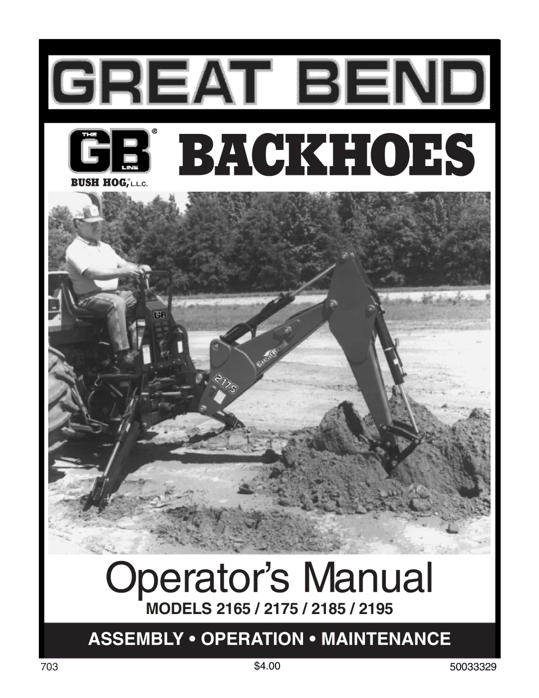 Bush Hog 2165 manual Backhoes 