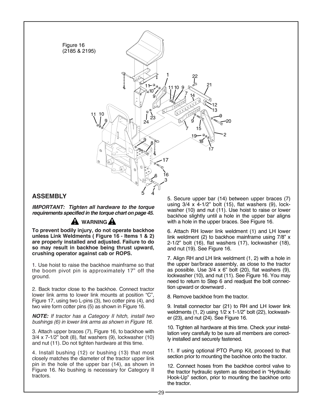 Bush Hog 2165 manual Assembly, 2185 