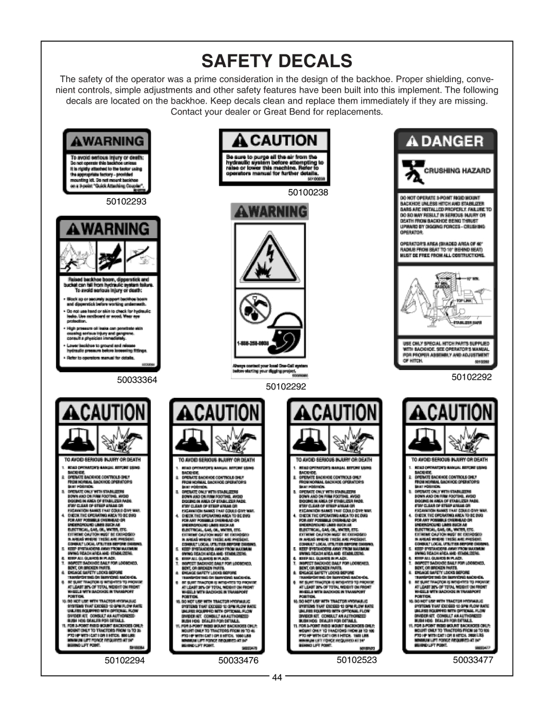 Bush Hog 2165 manual Safety Decals 