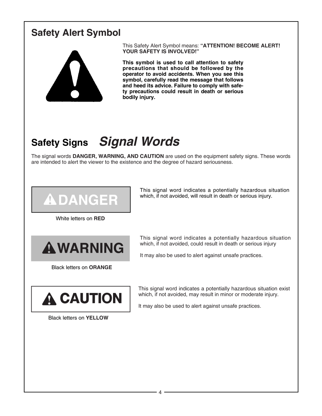 Bush Hog 2165 manual Safety Alert Symbol, Safety Signs Signal Words, Your Safety Is Involved!” 