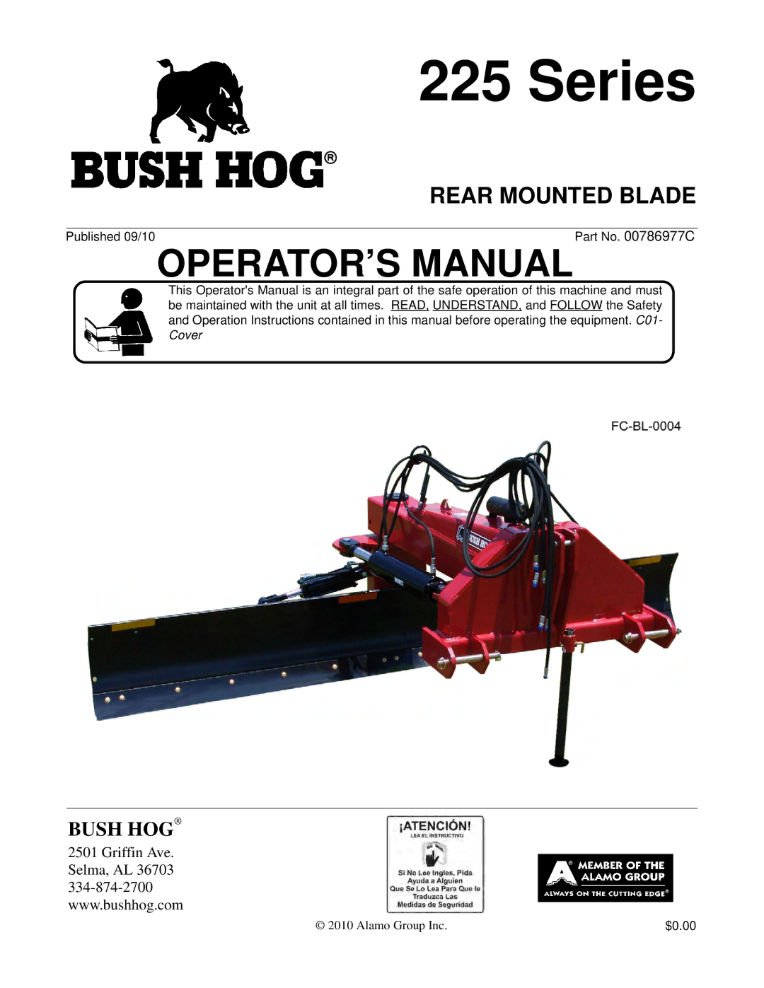 Bush Hog 225 manual Series, Rear Mounted Blade 