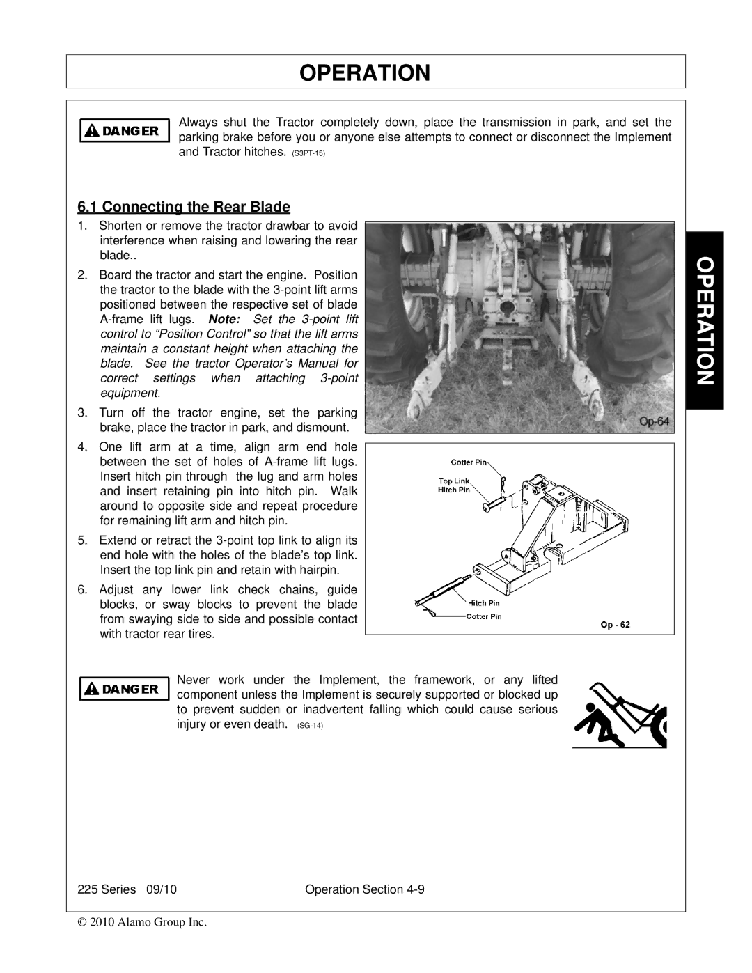 Bush Hog 225 manual Connecting the Rear Blade 