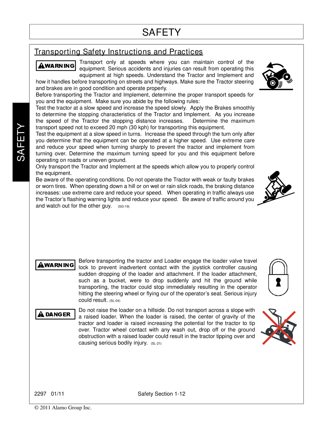 Bush Hog 2297 manual Transporting Safety Instructions and Practices 