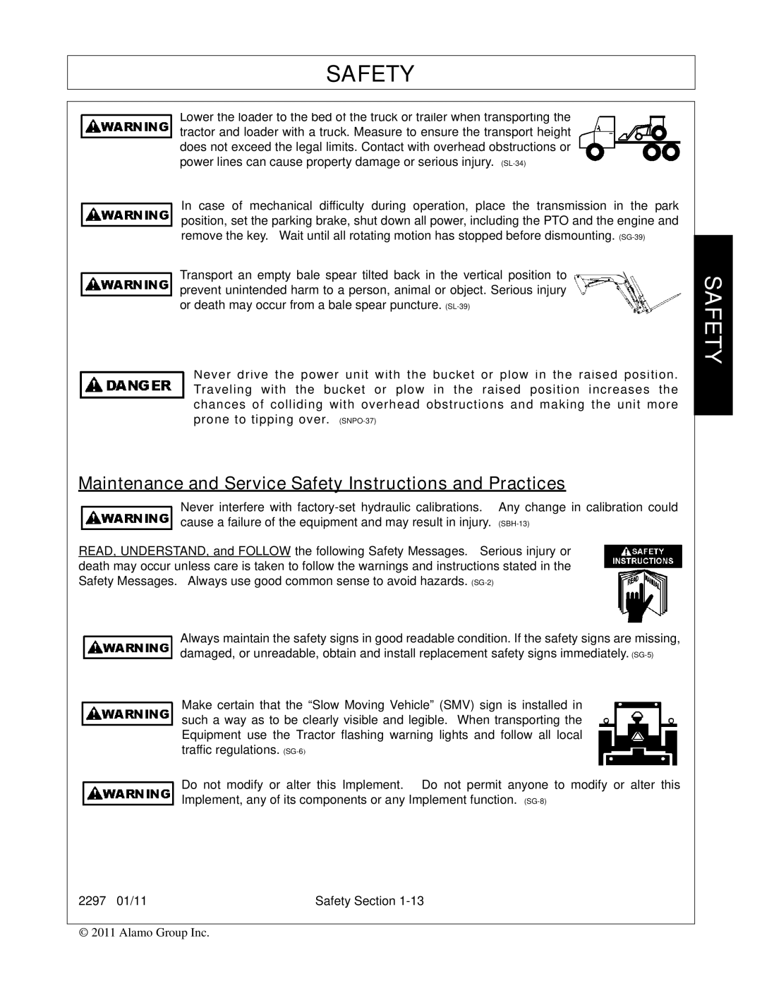 Bush Hog 2297 manual Maintenance and Service Safety Instructions and Practices 