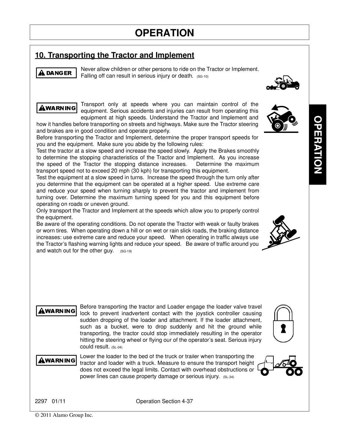 Bush Hog 2297 manual Transporting the Tractor and Implement 