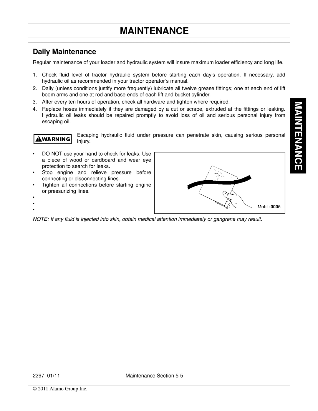 Bush Hog 2297 manual Daily Maintenance 