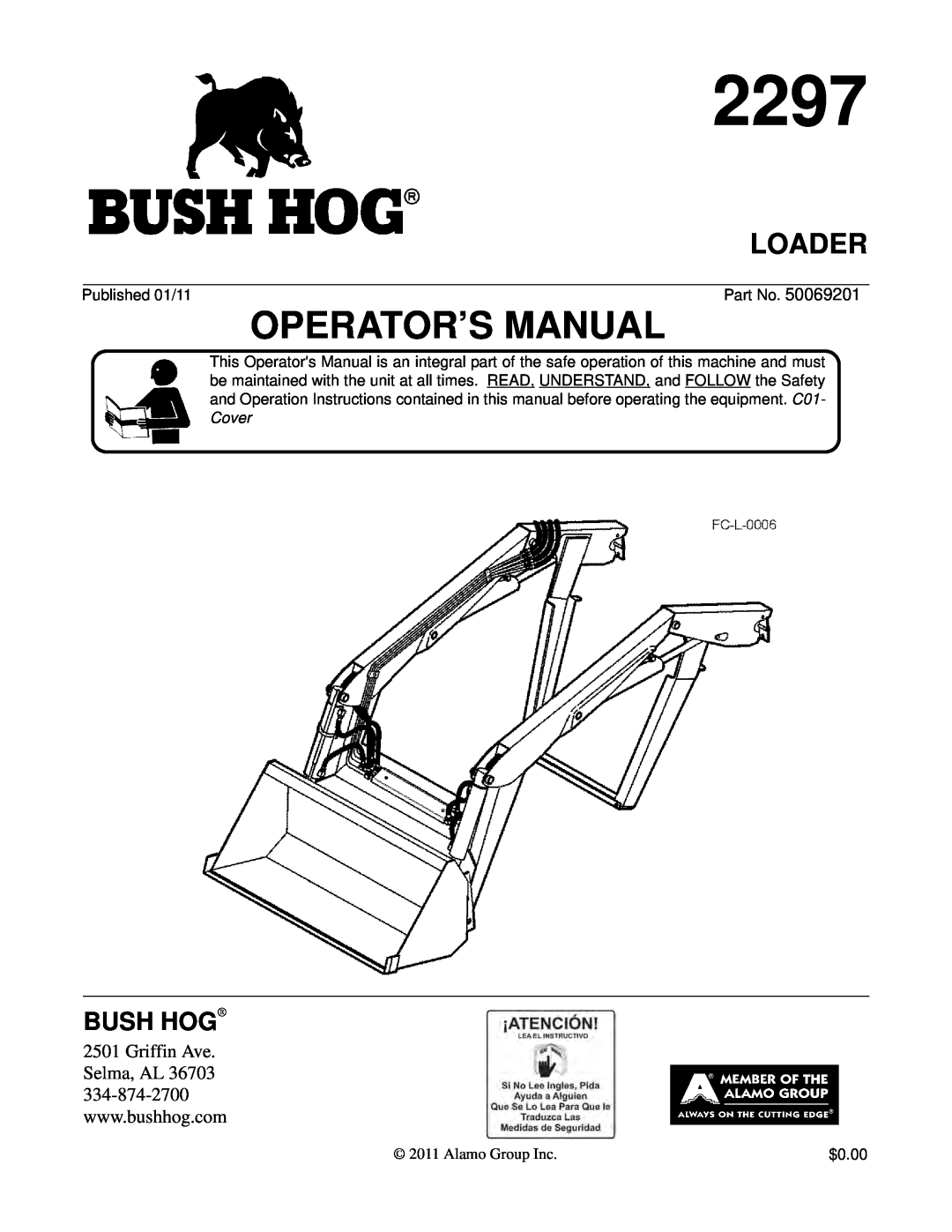 Bush Hog 2297 manual Loader, Operator’S Manual, Bush Hog 