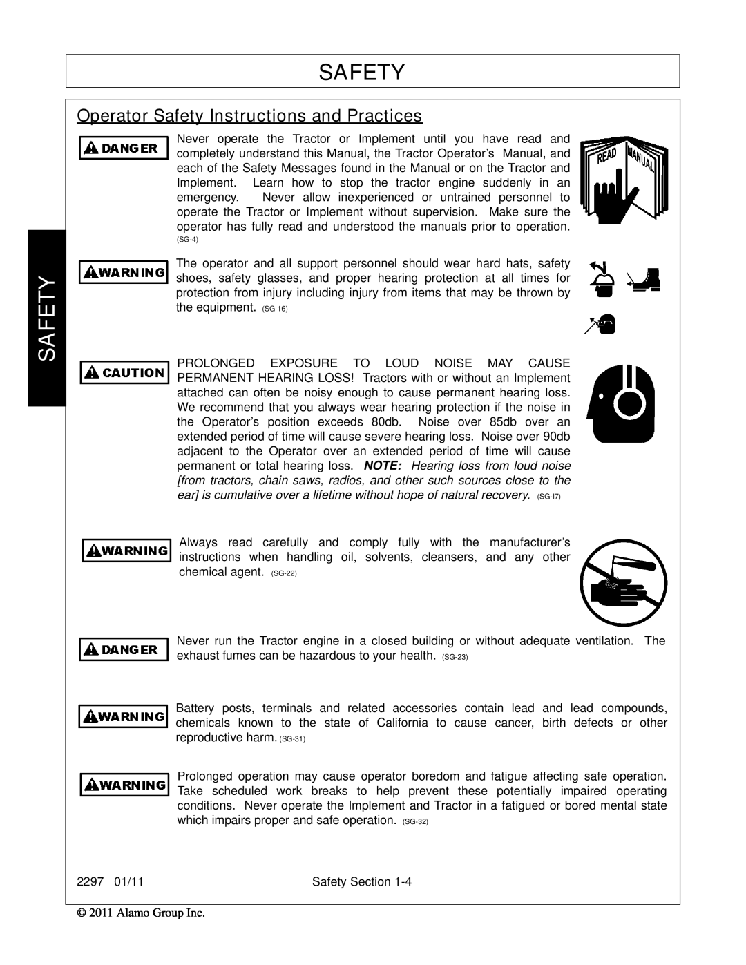 Bush Hog 2297 manual Operator Safety Instructions and Practices, SG-4 