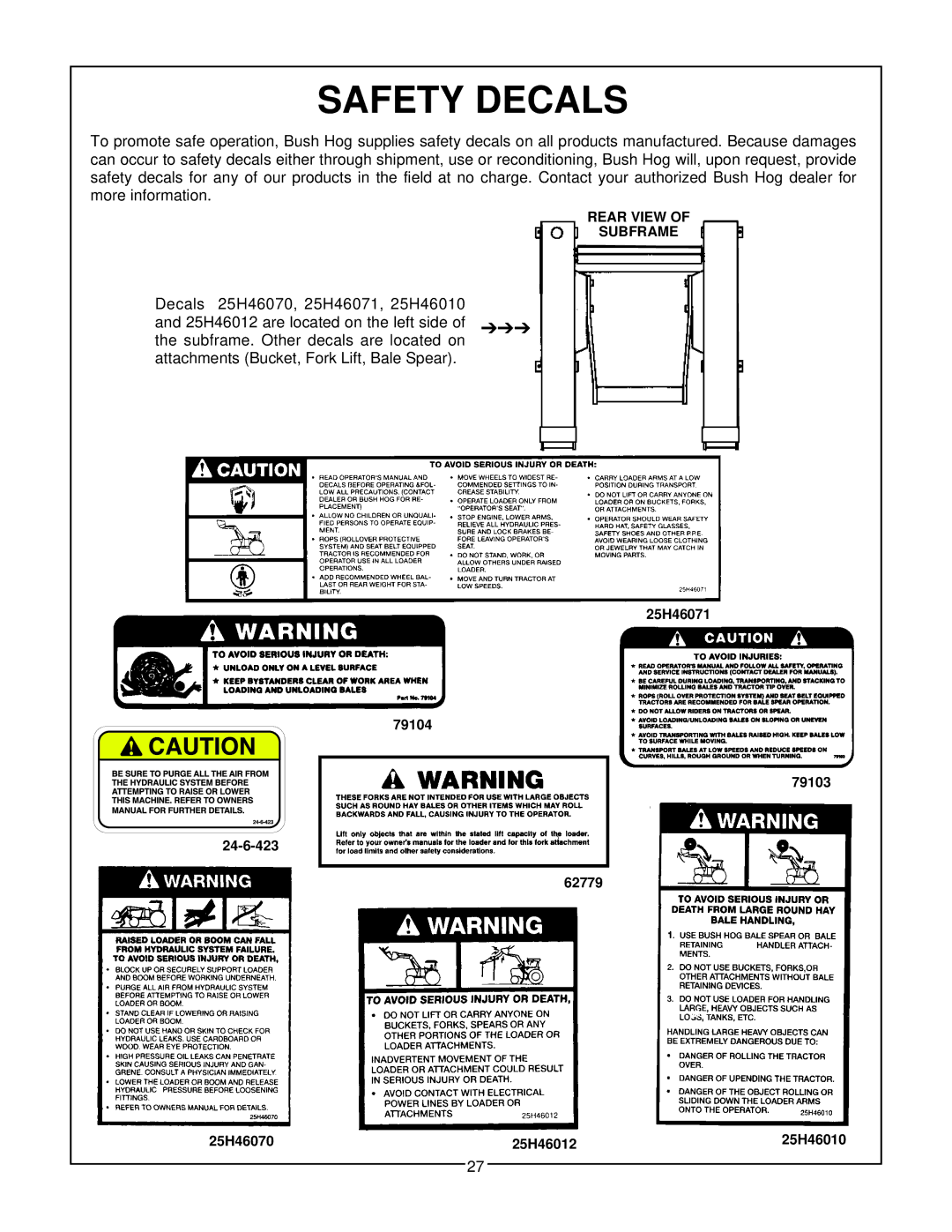 Bush Hog 2347 QT manual Safety Decals 