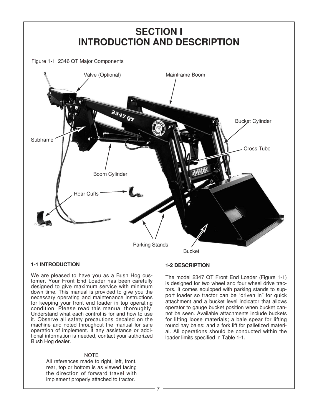 Bush Hog 2347 QT manual Section Introduction and Description 