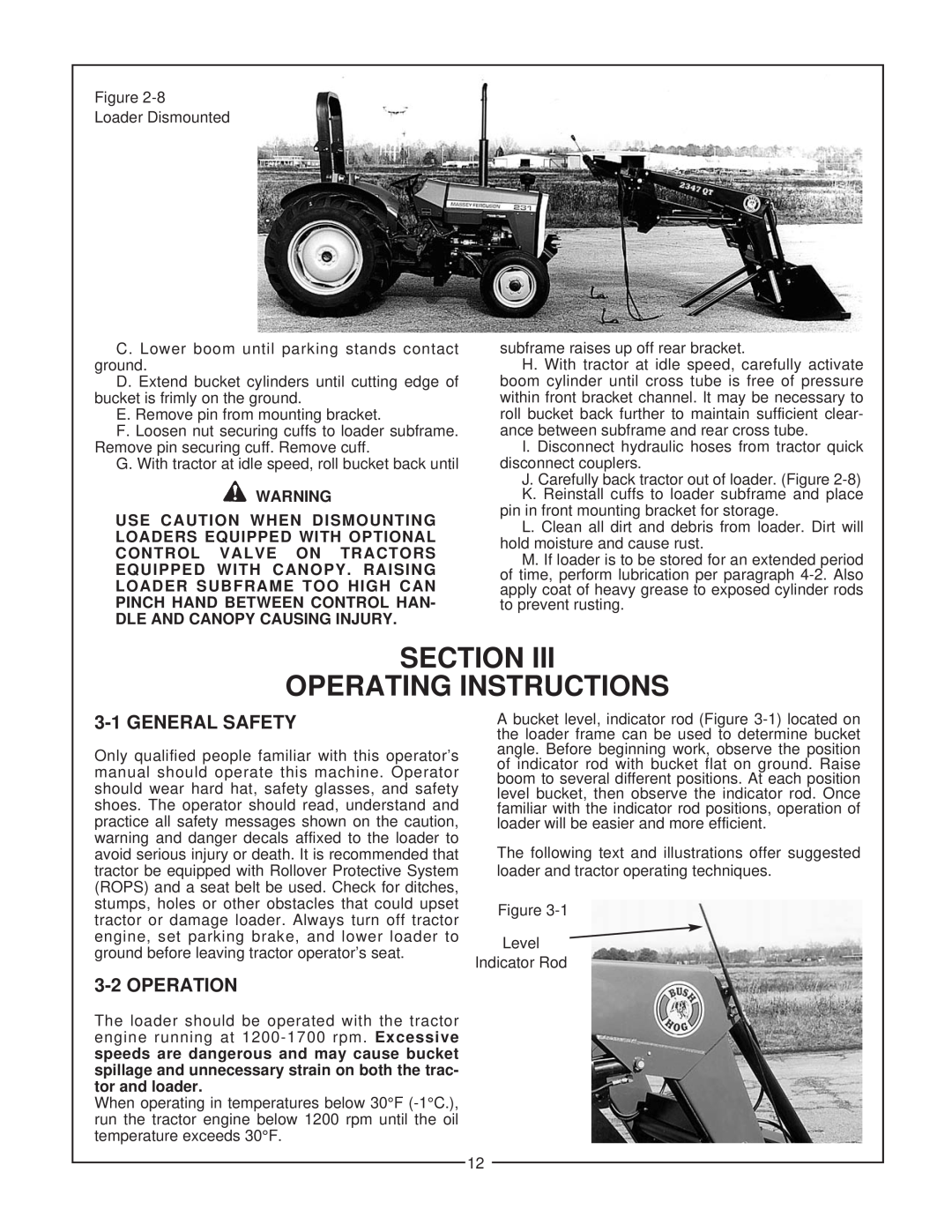 Bush Hog 2347 QT manual Section Operating Instructions, General Safety, Operation 