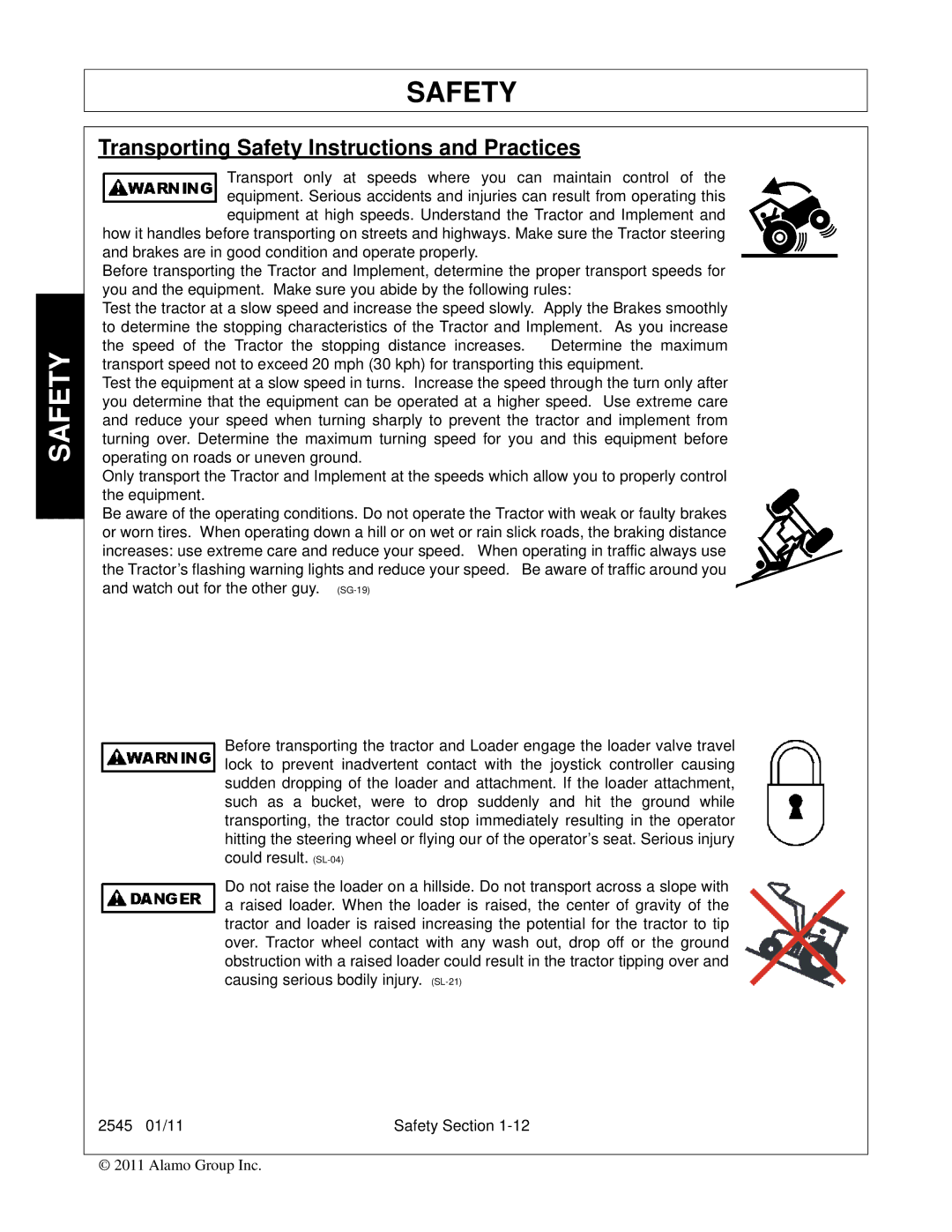 Bush Hog 2545 manual Transporting Safety Instructions and Practices 