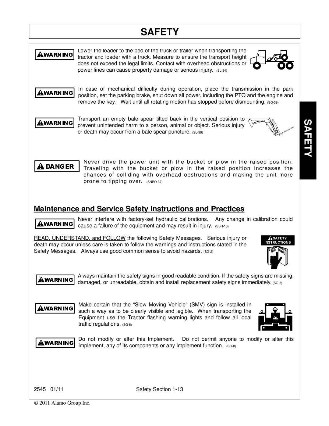 Bush Hog 2545 manual Maintenance and Service Safety Instructions and Practices 