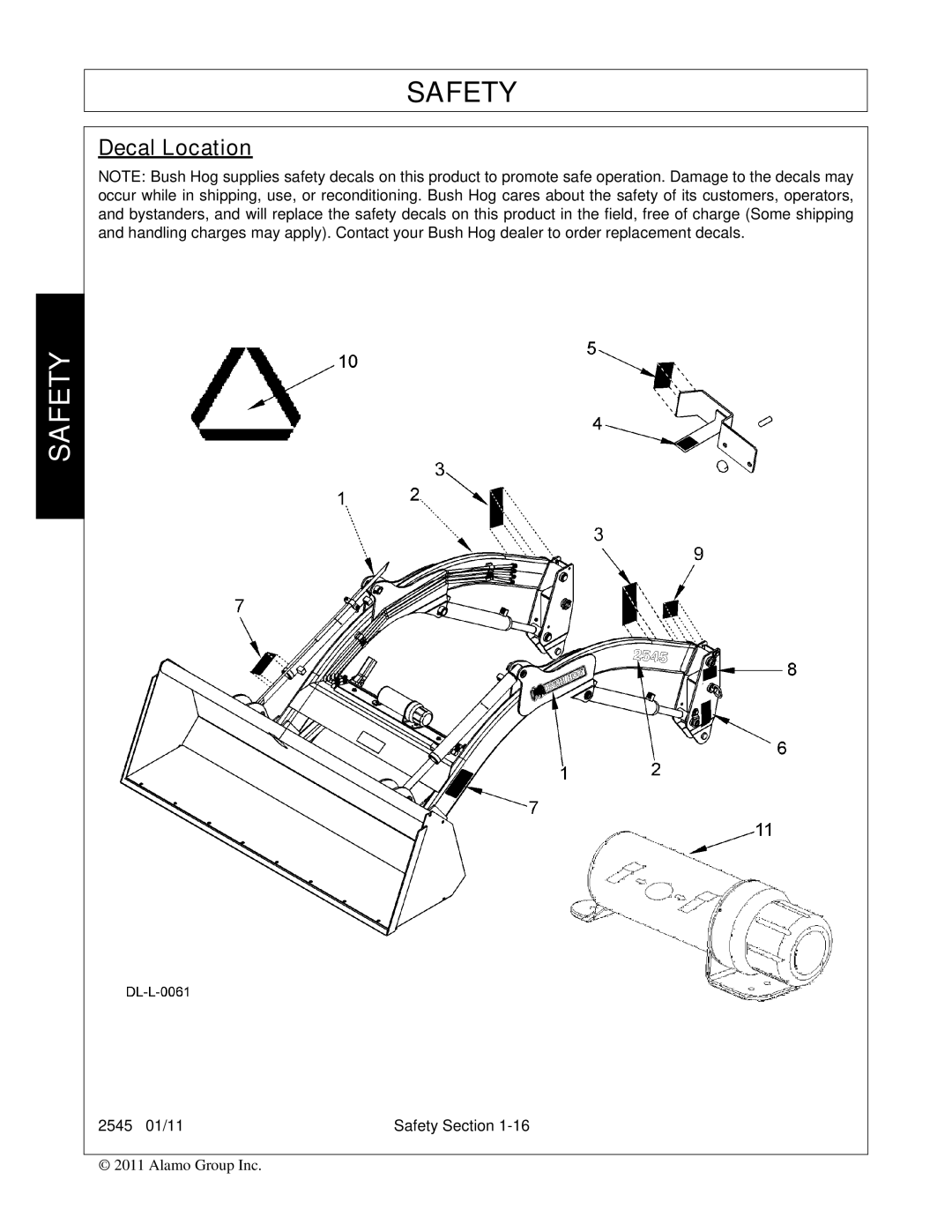 Bush Hog 2545 manual Decal Location 