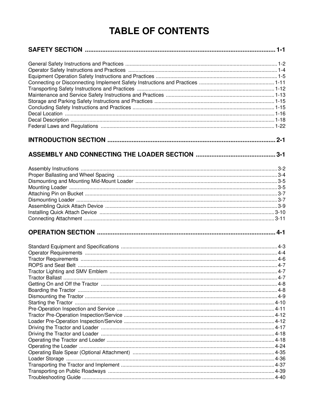 Bush Hog 2545 manual Table of Contents 