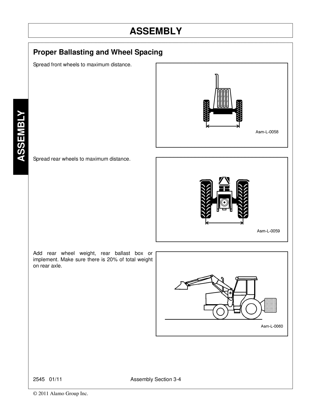 Bush Hog 2545 manual Proper Ballasting and Wheel Spacing 