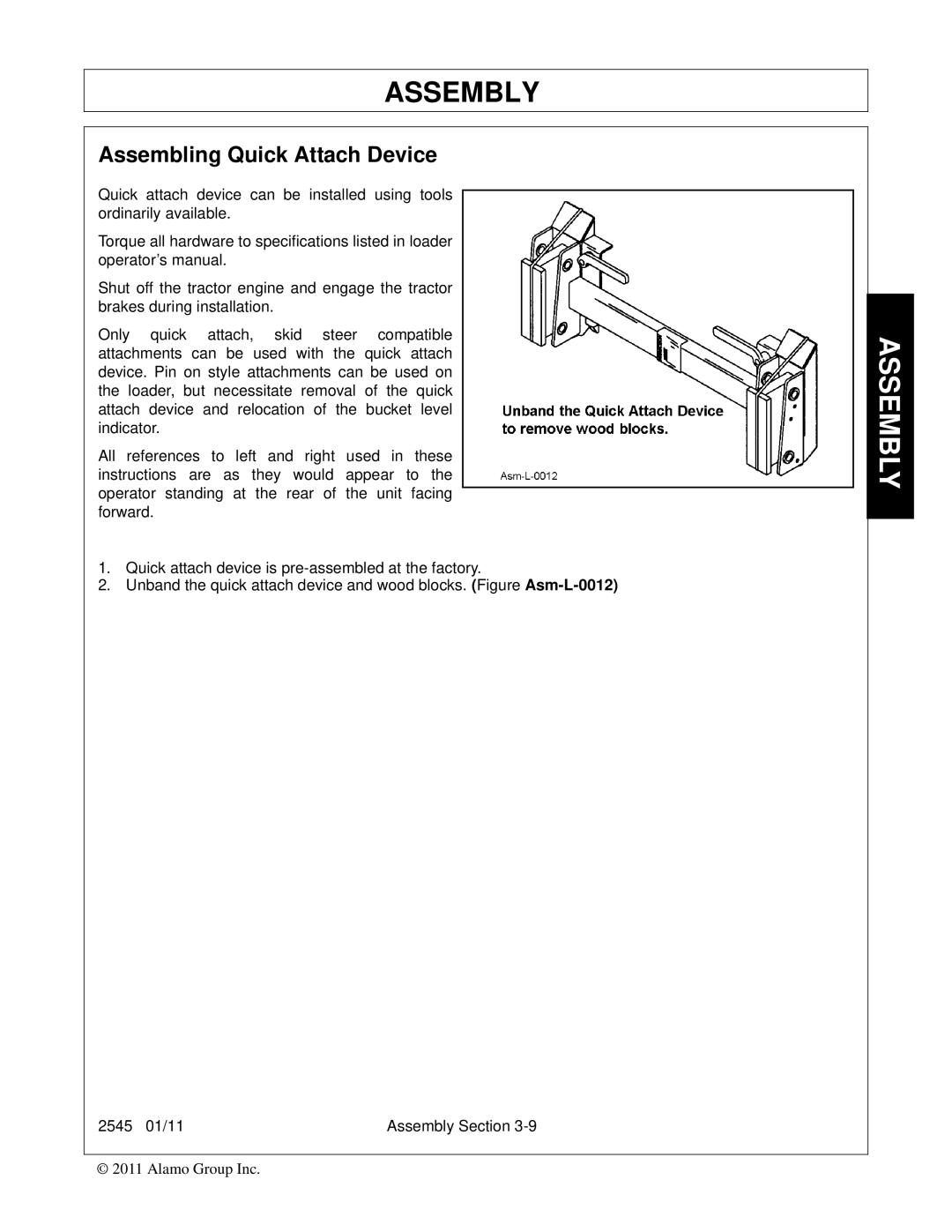 Bush Hog 2545 manual Assembling Quick Attach Device 