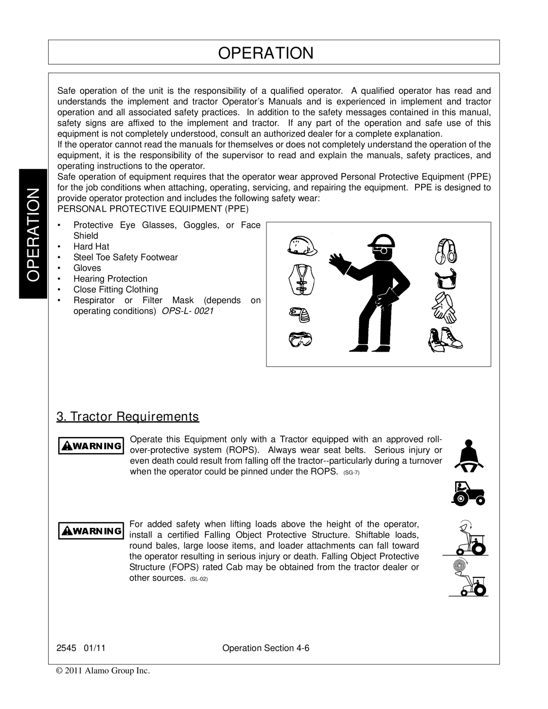 Bush Hog 2545 manual Tractor Requirements, Personal Protective Equipment PPE 